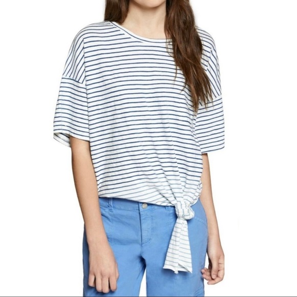 Sanctuary Tops - NWT Sanctuary Side Tie White Blue Ombre Striped Slub Knit Short Sleeve Tee
